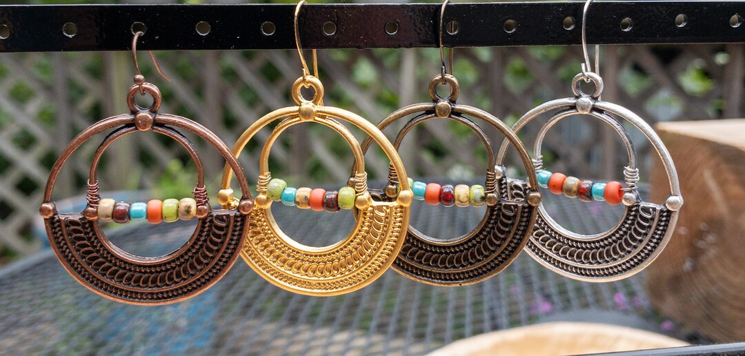 Bohemian Hoop Earrings Ethnic Hoop Earrings Dangle Boho Etsy