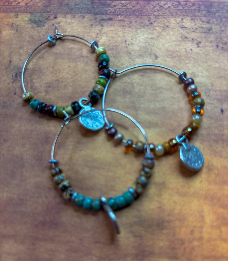 Boho Picasso Seed Bead Hoop Earrings: Stainless Steel, 35mm more colors image 4