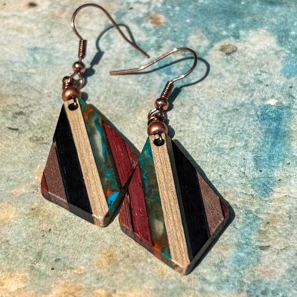 Mixed Wood Earrings with Resin Lightweight Dangle Earrings