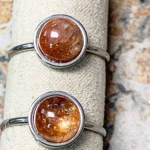 8 or 6mm Sunstone Ring Stainless Steel AAA Quality -Natural Sunstone Size :Adjustable