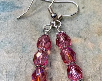 Czech Glass Aurora Borealis Earrings: Bohemian Dangle Drop