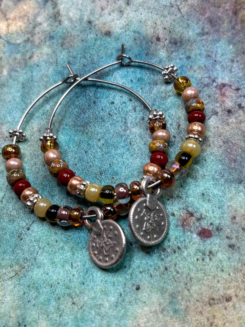 Boho Picasso Seed Bead Hoop Earrings: Stainless Steel, 35mm more colors image 14