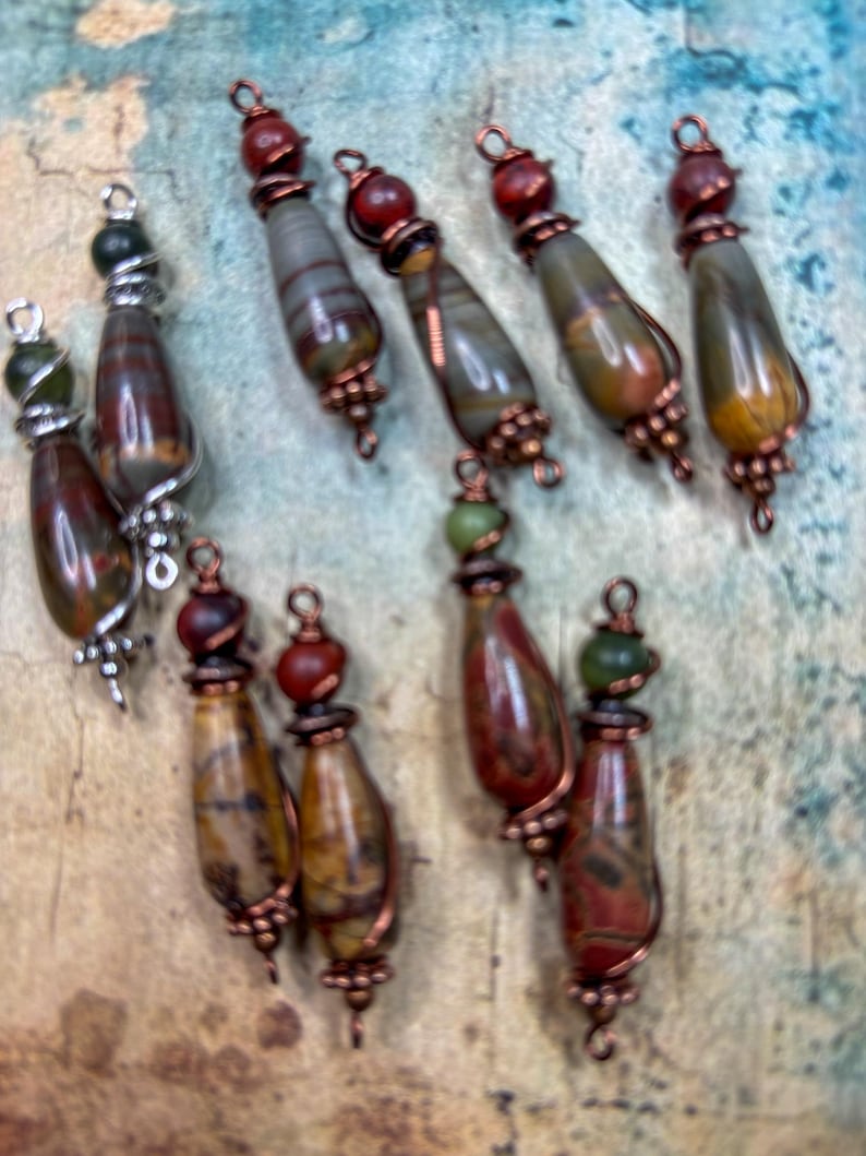 Red Creek Jasper Dangle Earrings: Bohemian Rustic Teardrop Jewelry image 2
