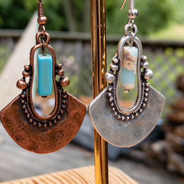 40x29mm Gemstone  Dangle earrings- Bohemian Earrings Dangle Drop  Boho jewelry Bohemian  Earrings Rustic Ethnic Gypsy Hippie Statement