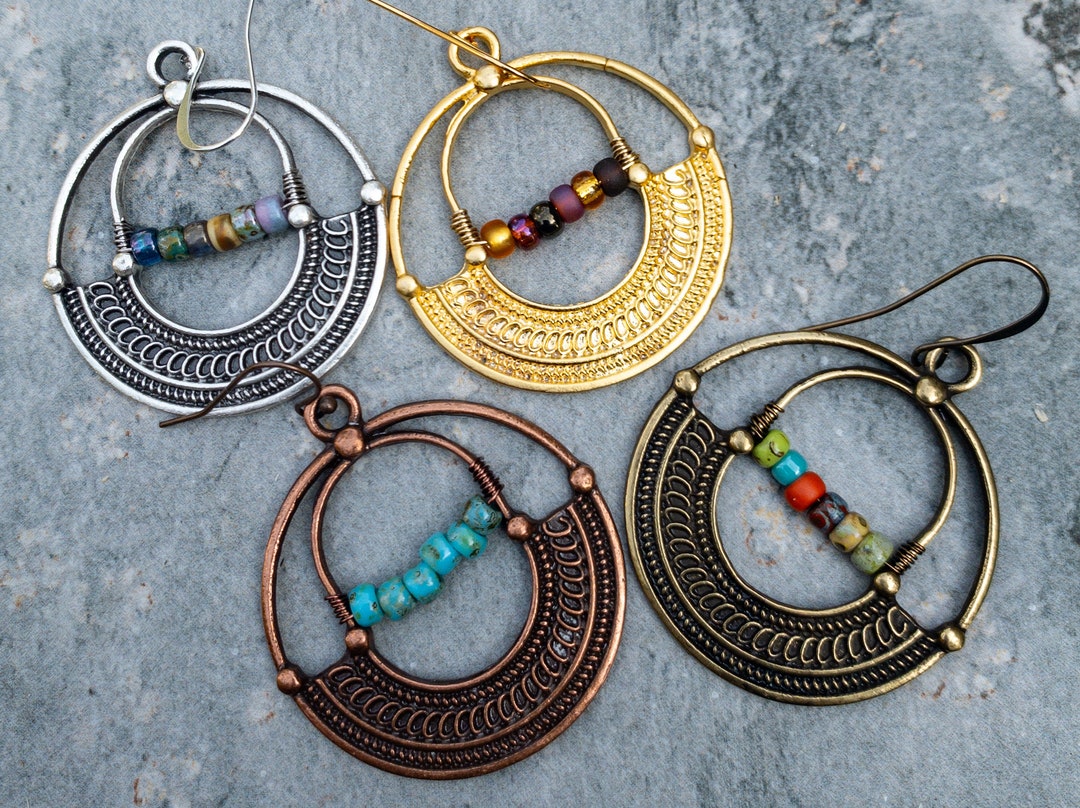 Bohemian Hoop Earrings Ethnic Hoop Earrings Dangle Boho Earrings