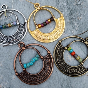 Boho Hoop Earrings: Czech Glass Beads, Hypoallergenic Dangles