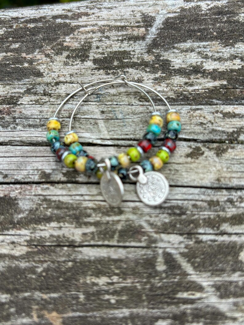 Boho Picasso Seed Bead Hoop Earrings: Stainless Steel, 35mm more colors image 10