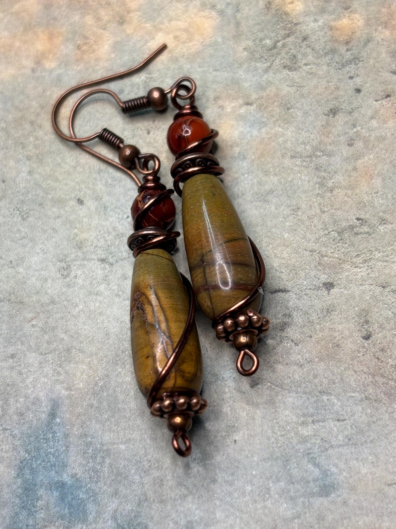 Red Creek Jasper Dangle Earrings: Bohemian Rustic Teardrop Jewelry image 16
