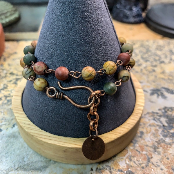 Single or Double wrap 6mm Matte  Red Creek Jasper  - Red River -  Bohemian Hippie Gypsy Bracelet Rustic and Earthy - Copper Wire