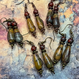 Red Creek Jasper Dangle Earrings: Bohemian Rustic Teardrop Jewelry image 3