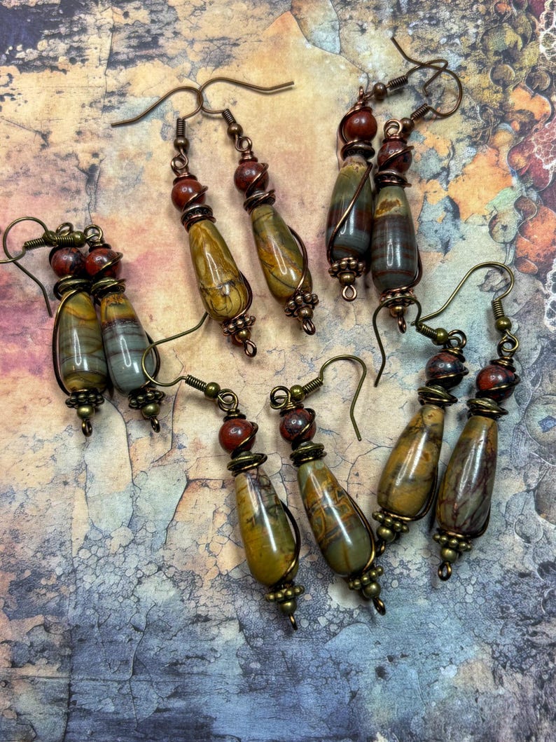 Red Creek Jasper Dangle Earrings: Bohemian Rustic Teardrop Jewelry image 3