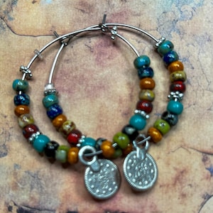 Boho Picasso Seed Bead Hoop Earrings: Stainless Steel, 35mm more colors Picasso