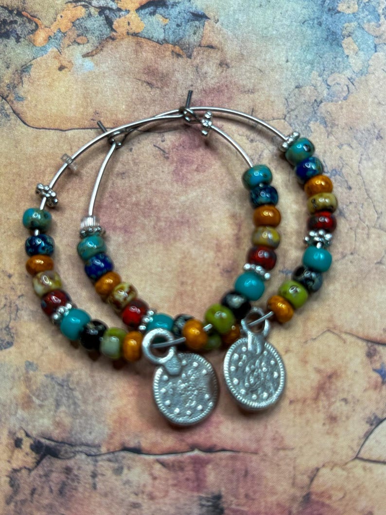 Boho Picasso Seed Bead Hoop Earrings: Stainless Steel, 35mm more colors Picasso