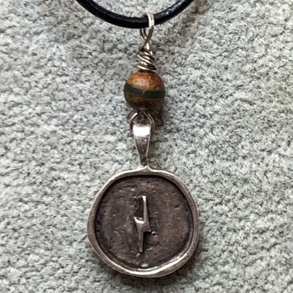 Leather cord / choker -Pendant with Charm and Diz Tibetan Bead adjustable, 18 inch, Bohemian Shabby Chic Statement Gypsy Artisan Unique