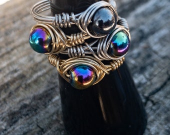 Genuine Hematite Ring - Grounding Crystal - Minimalist  - 6mm Crystal Gemstone  AAA bohemian earthy rustic