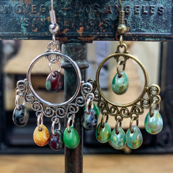 Bohemian  Silver or Brass Hoop Earrings with  Czech Glass beads 5x7mm  Bohemian Jewelry western boho