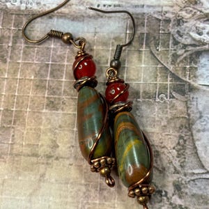Red Creek Jasper Dangle Earrings: Bohemian Rustic Teardrop Jewelry image 18