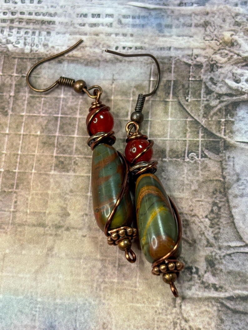 Red Creek Jasper Dangle Earrings: Bohemian Rustic Teardrop Jewelry image 18