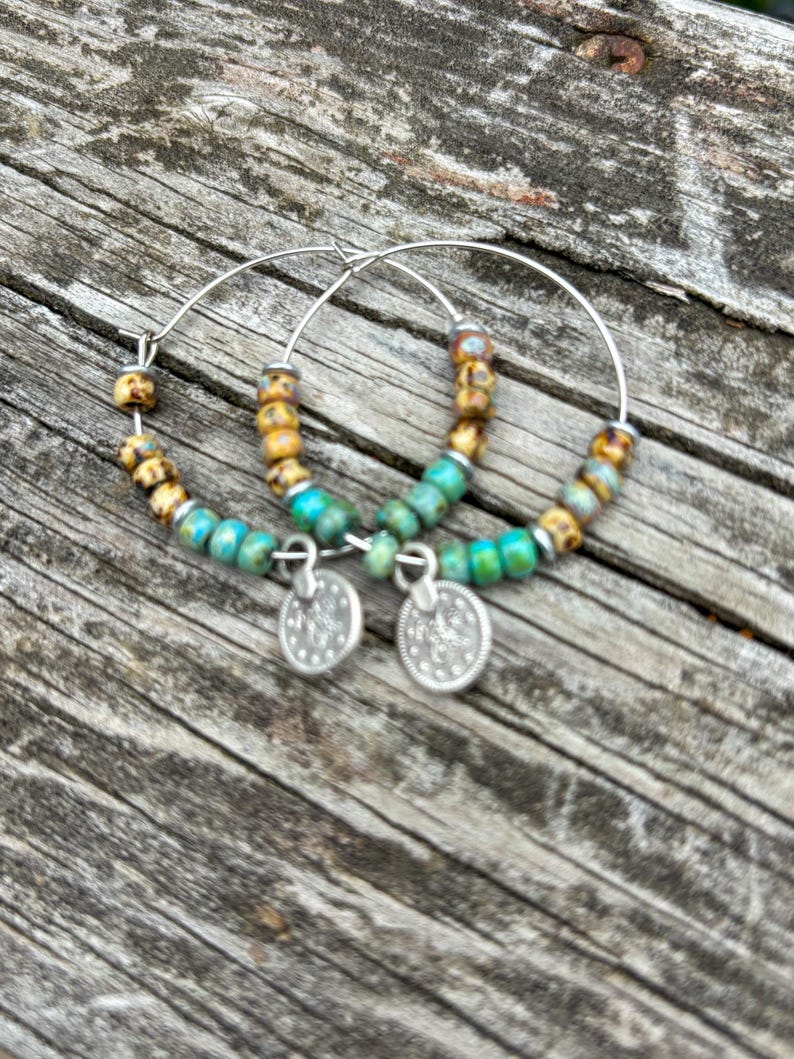Boho Picasso Seed Bead Hoop Earrings: Stainless Steel, 35mm more colors image 9