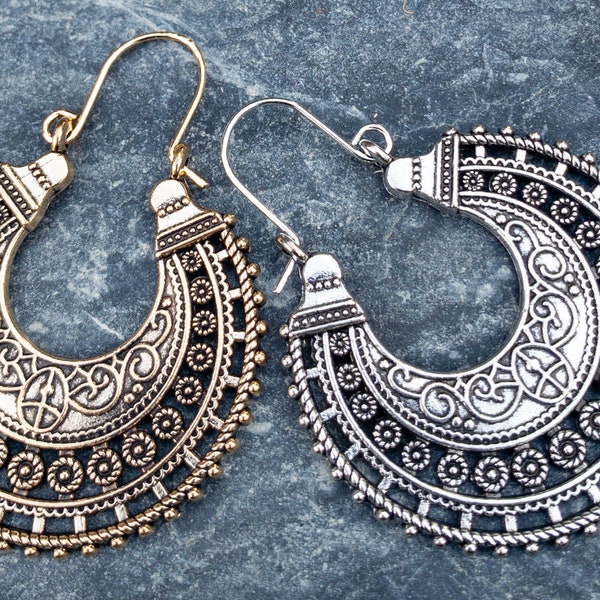 Bohemian Gypsy Hoops - Ethnic Earrings Tribal Boho - Earrings Rustic