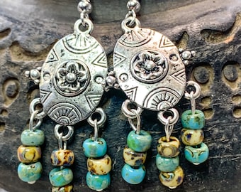 Bohemian earrings turquoise jewelry southwestern style jewelry cowgirl unique earrings bohemian jewelry western boho turquoise earrings