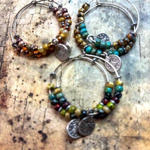 Boho Picasso Seed Bead Hoop Earrings: Stainless Steel, 35mm
