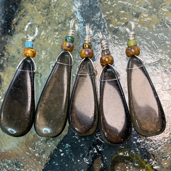 Large Natural smoky quartz crystal Pendant/ Charm  Teardrop  30-40mm Gemstone Pendant for Women Rustic Ethnic Gypsy Hippie Statement