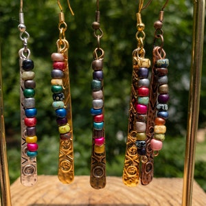Boho Dangle Earrings: Long Silver Tone, Colorful Glass Beads