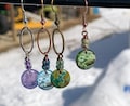 Boho Dangle Earrings with 12x13 Czech Glass Beads Ocean teal blues and green with earthy Picasso finish Silver- Copper - Brass   gypsy