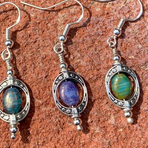 Bohemian Dangle Earrings: Czech Picasso Glass, Silver Boho Style