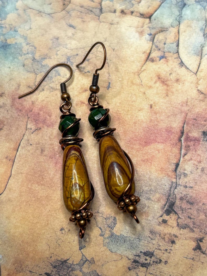 Red Creek Jasper Dangle Earrings: Bohemian Rustic Teardrop Jewelry image 7