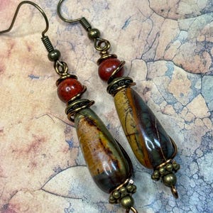 Red Creek Jasper Dangle Earrings: Bohemian Rustic Teardrop Jewelry image 20