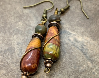 Teardrop or Barrel  Red Creek Jasper Earrings - Red River - Picasso Jasper - Fall Jewelry- Bohemian  Statement Earrings - Rustic and Earthy