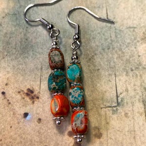Turquoise Jasper Dangle Earrings: Sterling Silver Boho Bohemian Jewelry