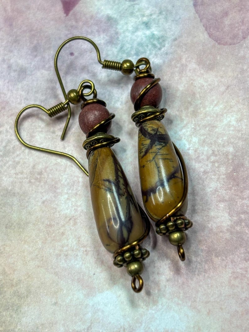 Red Creek Jasper Dangle Earrings: Bohemian Rustic Teardrop Jewelry image 19