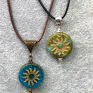 Czech Glass Sun Pendant Necklace: Handmade Bohemian Charm