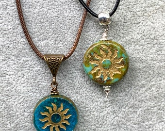 Czech Glass Sun Pendant Necklace: Handmade Bohemian Charm