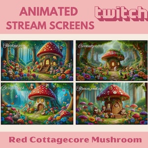 mushroom animated background vtuber animated background red twitch stream red background cottagecore animated stream overlay cozy stream