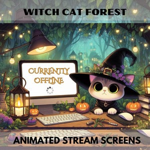 witch forest stream overlay screen twitch cat forest vtuber background witch animated background stream screen