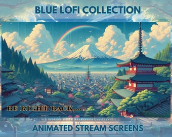 Blue Lofi Animated VTuber Twitch Stream Screens (Digital Download)