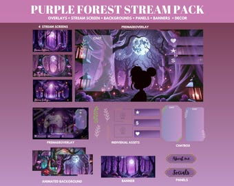 Paquete morado de Twitch, fondo animado de vtuber, superposición de Twitch, banner morado de Twitch, paquete de transmisión morado, pantallas de transmisión animadas moradas