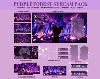 Lila Wald Twitch Stream Paket: Animierte Hintergründe & Overlays