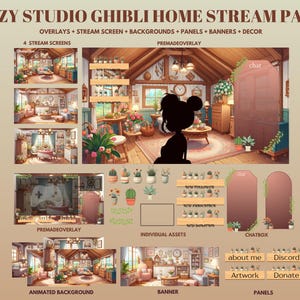 Cozy animated background ghibli home vtuber background ghibli stream package cozy twitch overlay lofi background vtuber animated ghibli