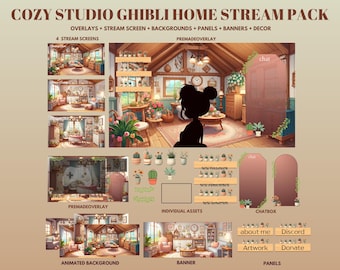 Cozy Ghibli Home Stream Pack: Animated VTuber Background (MP4/PNG)