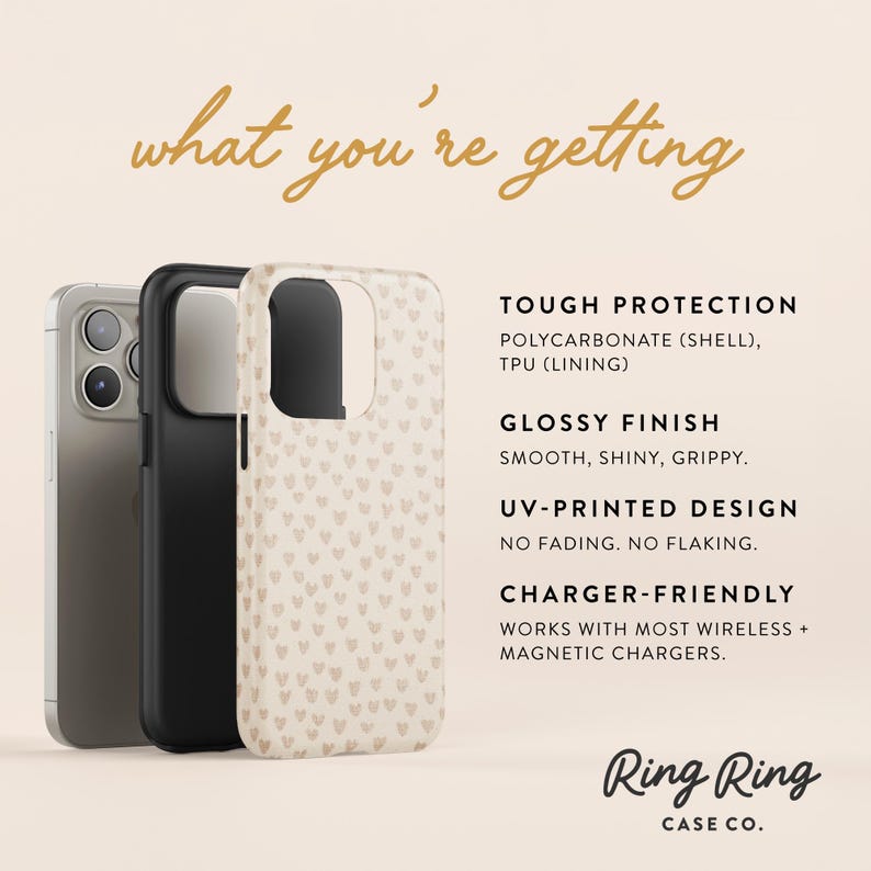 Beige Heart iPhone Case, Neutral Aesthetic Phone Cover image 5