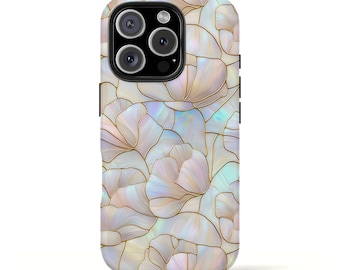 Opal Poppy iPhone 13 Pro Case: Faux Iridescent Stained Glass Floral Shell