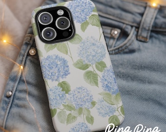 Blue Hydrangea Floral Phone Case: Cottagecore Garden Style