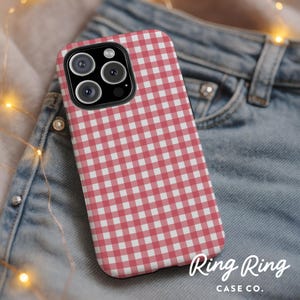 Capa para iPhone Cherry Gingham: Xadrez retrô Y2K Coquette