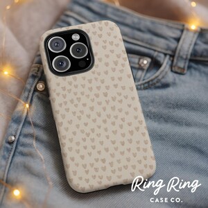 Beige Heart iPhone Case, Neutral Aesthetic Phone Cover image 1