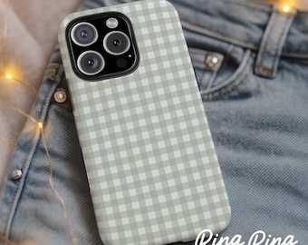 Sage Green Gingham iPhone Case: Cottagecore Checkered Cover